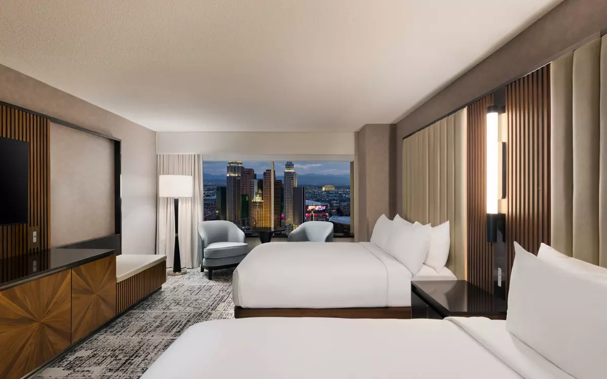 A renovated MGM Two Queen room