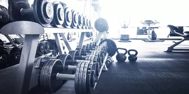 Old gym interior with equipment