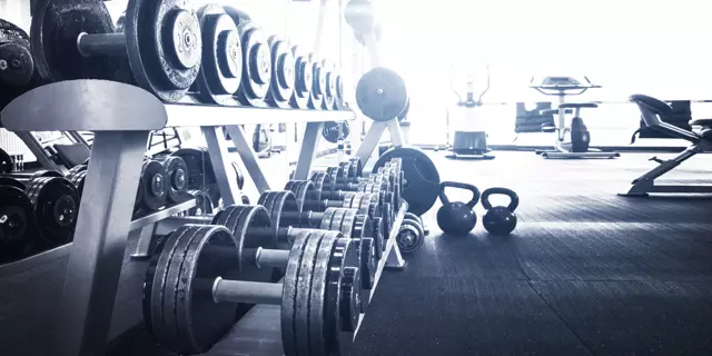 Old gym interior with equipment