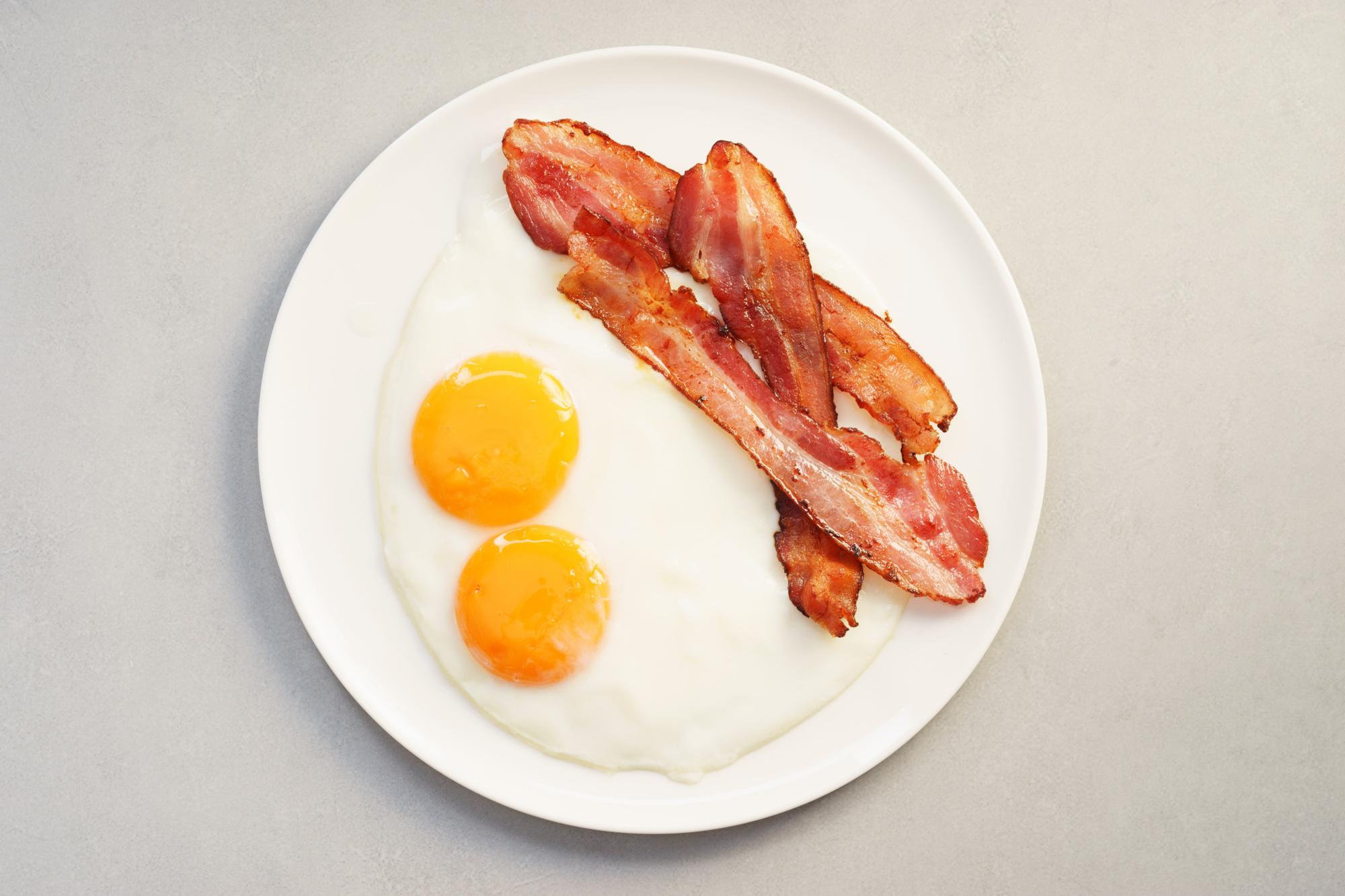 two fried eggs and bacon for breakfast
