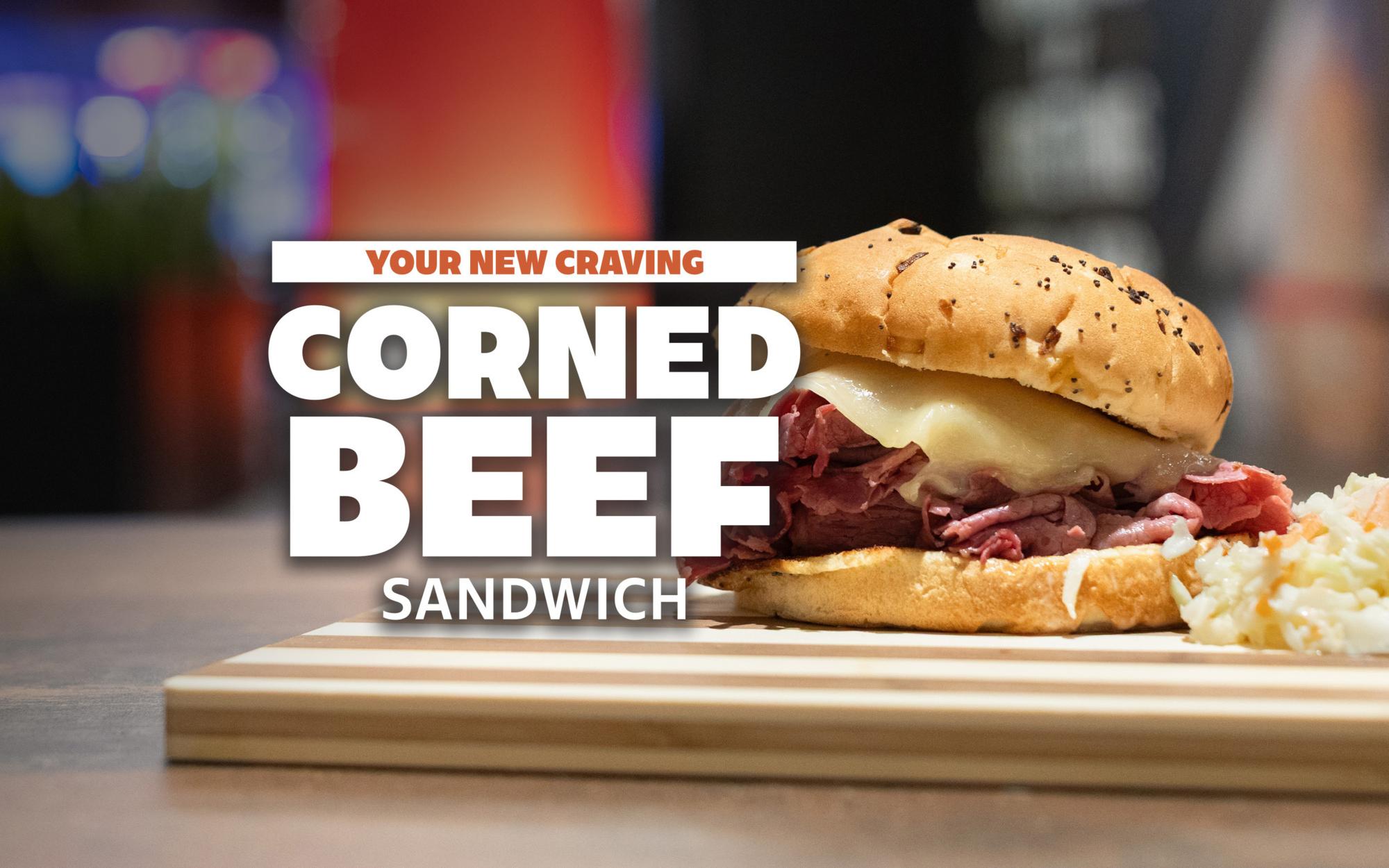 Web image for Corned Beef Sandwich. Adobe Font: Redonda Condensed
