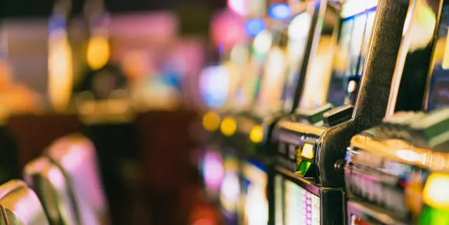 close up background of slot machine in casino club entertainment  leisure concept