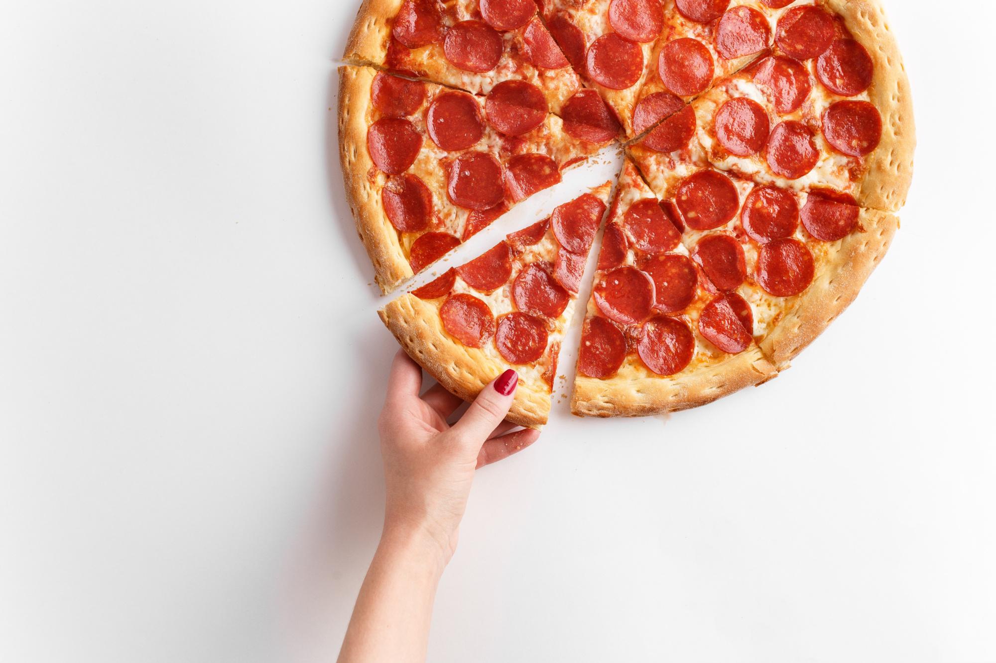Pizza pepperoni. On a white background